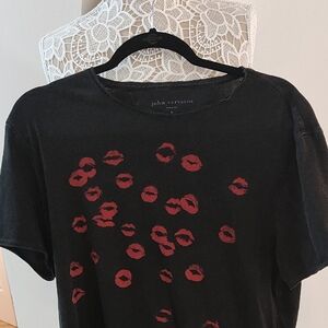 John Varvatos Black T-Shirt with Red Lips